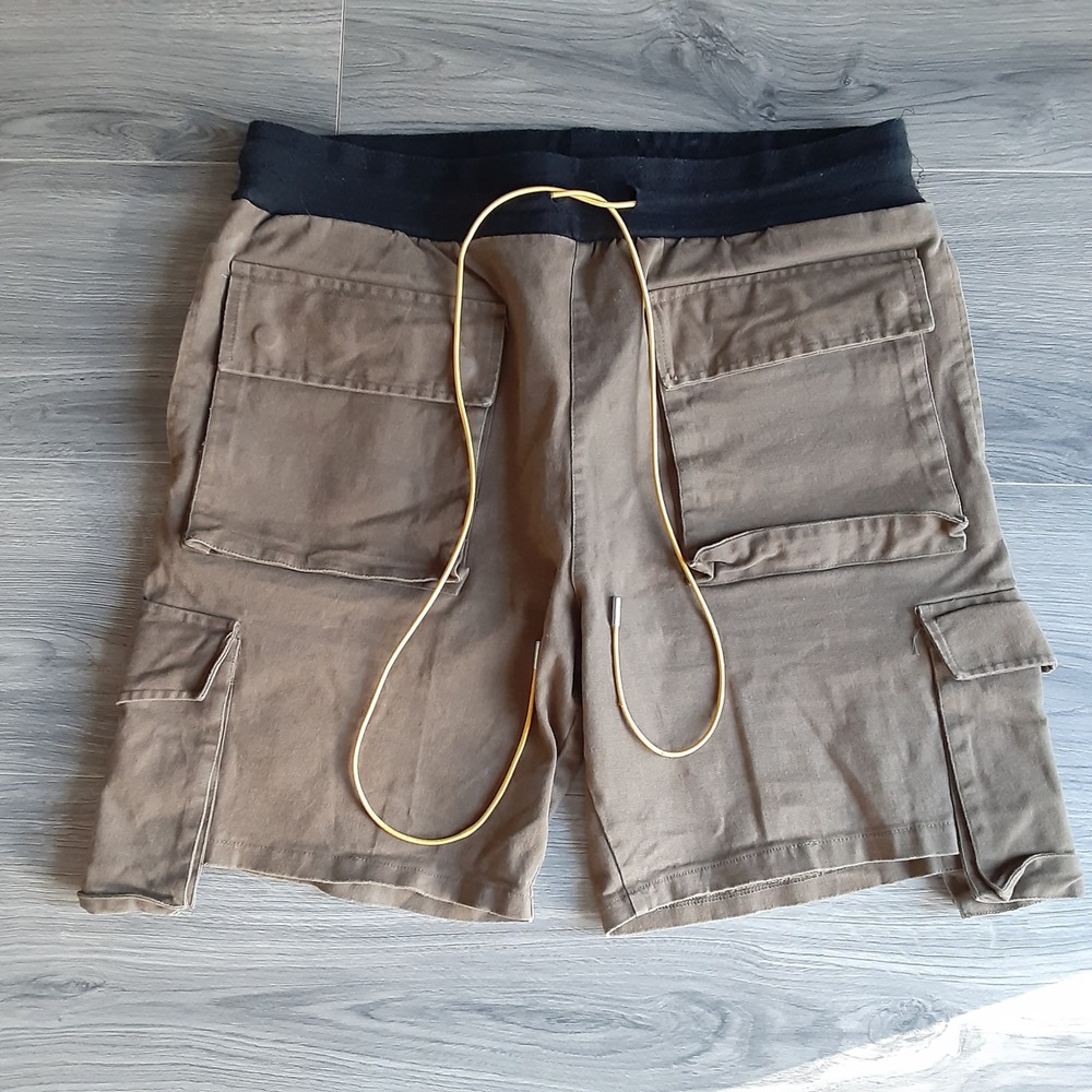 Mnml Mens Cargo Shorts XL Olive Brown Multi Pocket Elastic Waist Streetwear